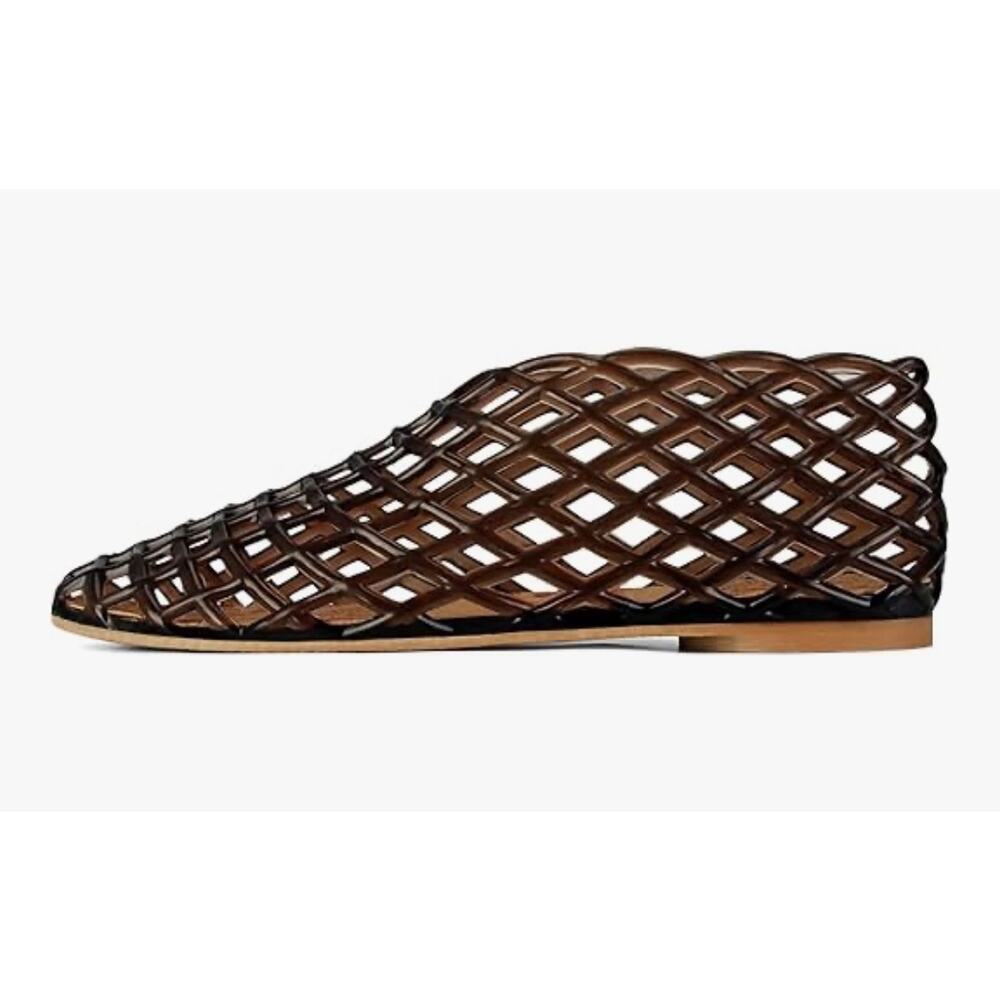 Black Jelly Mesh Ballet Flats for Women Clear Hollow Jellies Flat Sandals - Picture 4 of 8
